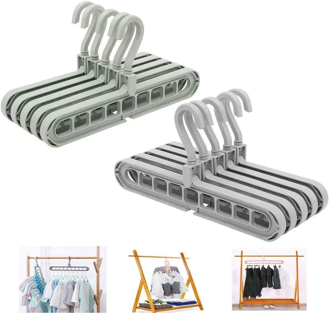 Linseray Magic Clothes Hangers, 10 Pack Wardrobe Hangers Multi Functional Closet Hangers Rotate Anti-Skid Folding Hanger for Dormitory, Bedroom, Bathroom (Green+Grey)