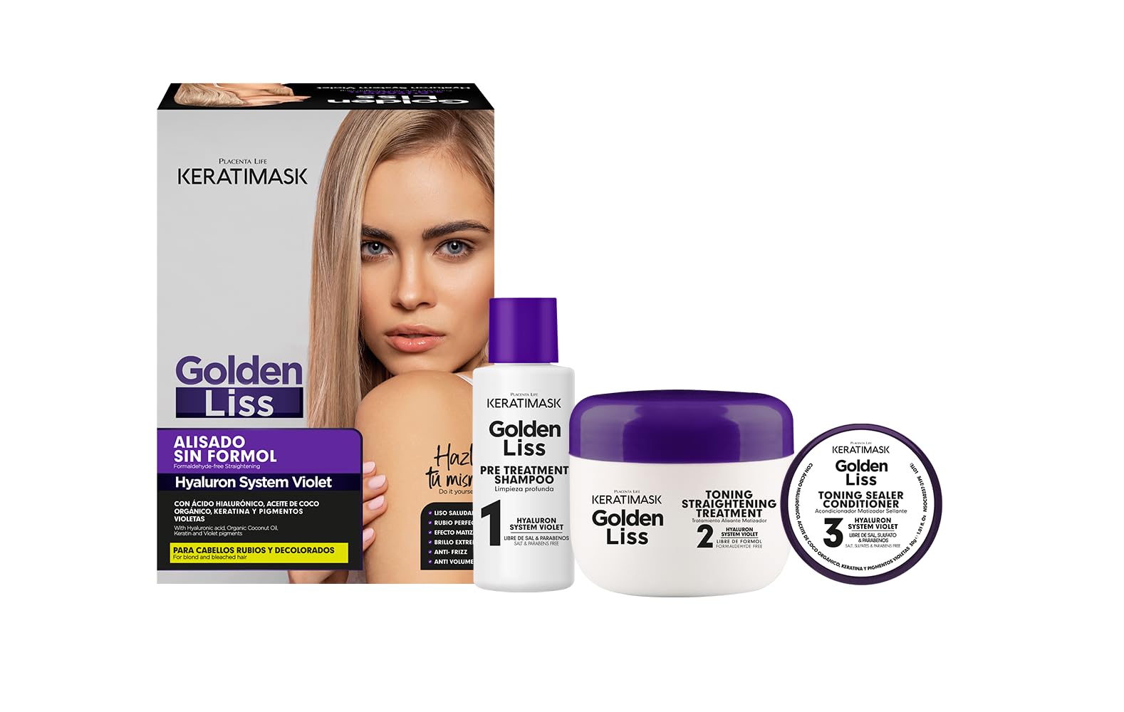 PLACENTA LIFE KERATIMASK, Vegan Brazilian Straightening Kit with Keratin and Hyaluronic Acid for Blonde Hair, 12-Week Effect
