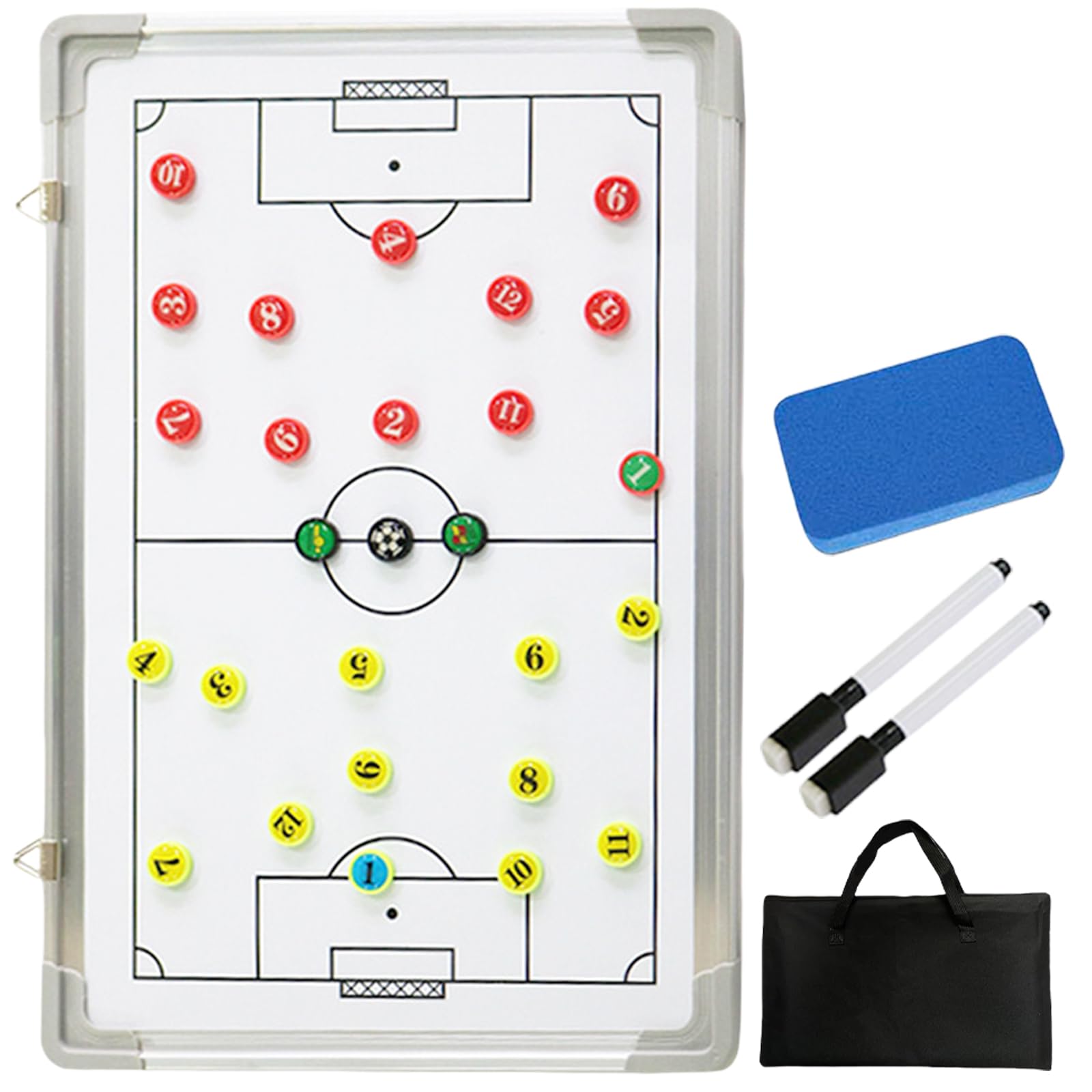 Lavagna tattica calcio, cartellina tattica magnetica per l'addestramento dell'analisi del gioco, lavagna tattica con pennarello per lavagna bianca, gomma, moneta magnetica e custodia