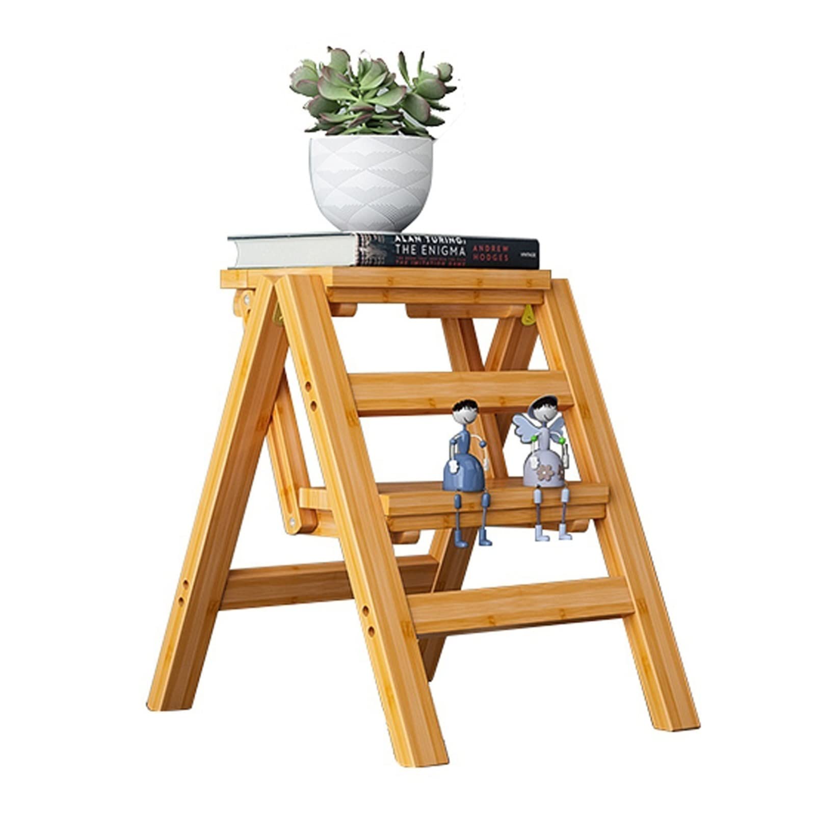 Silla Escalera de Madera, Taburete Plegable de 2 peldaños para el hogar, la Cocina o la Biblioteca. Taburete Plegable Multifuncional con Soporte para Escalera móvil.