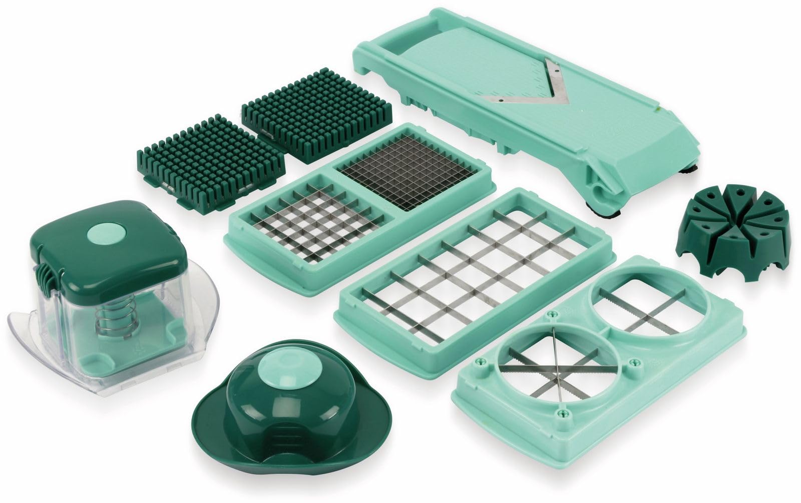 Genius Nicer Dicer Fun Croco Gemüseschneider – 13-teilig | Mit Auswechselbaren Klingen | Grün