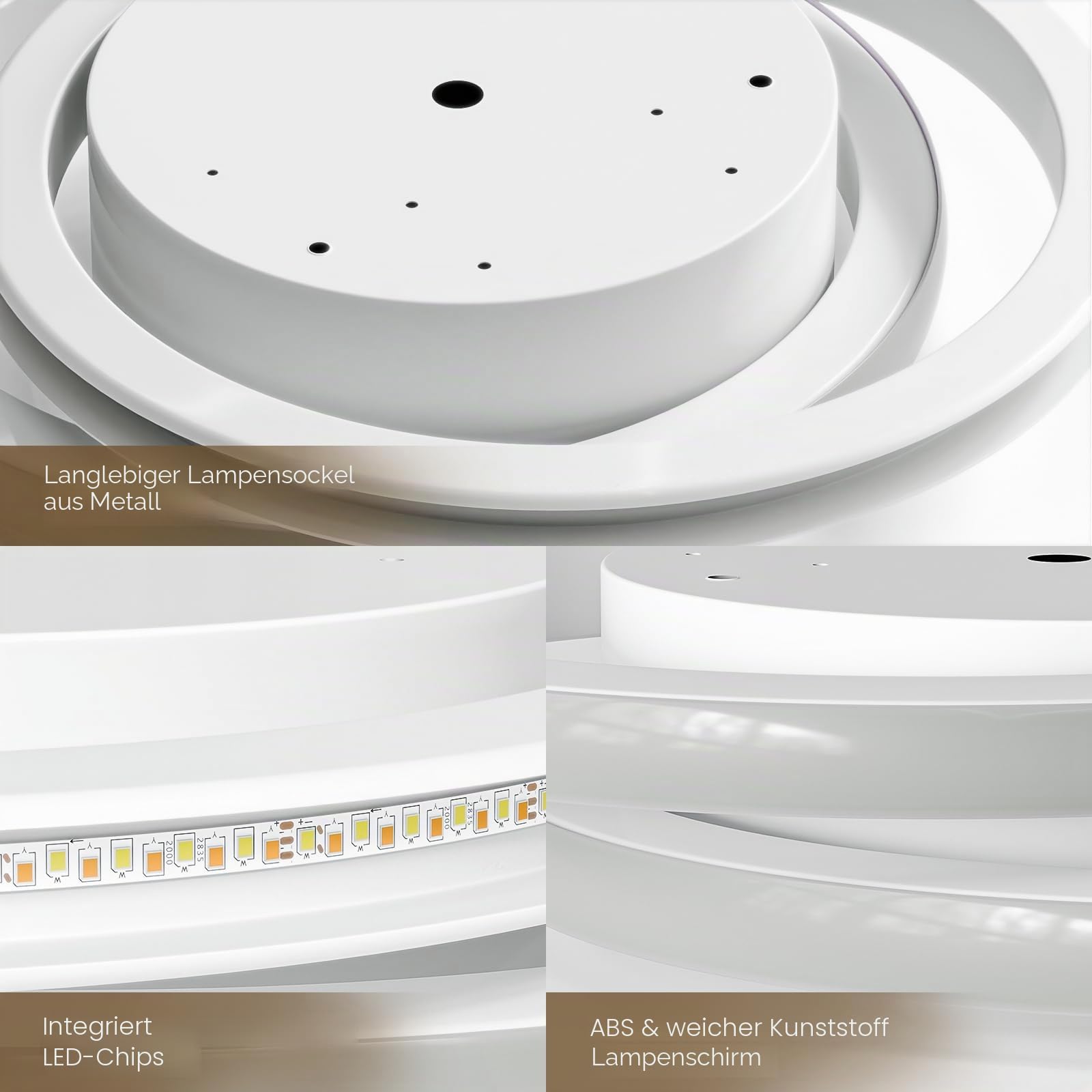 LQWELL Modern Led Deckenleuchte, LED Deckenlampe 48cm, 2-Ringe Design, 62W 6500K 6950LM IP44 Wasserfest Schlafzimmerleuchte Wohnzimmerleuchte aus Metall+Acryl als Badezimmer Küche Keller Büro