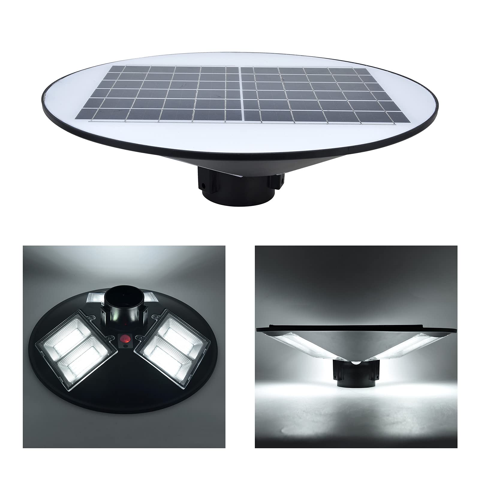 Ejoyous Gartenleuchte, ABS-Solar-Landschaftsleuchte, 150 W, 1500 Lm, IP66, 3-Kopf-rundes Design, Automatische Ein-/Aus-Fernbedienung, für Hof, Hof, Weg, Tor, Straßenbeleuchtung