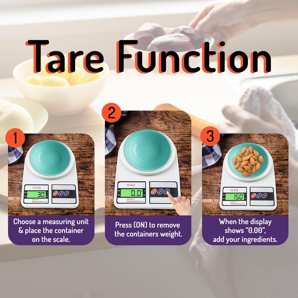 Digital Scale Kitchen - Digital Kitchen Weighing Scale | 1Gm To 10 Kg Portable Weighting Machine | Electronic Food Weight Machine | LCD Black Display | Accurate Food Weighing Tool | Compact & Durable 3