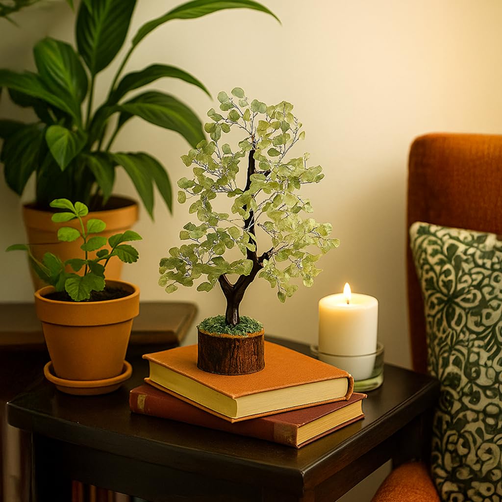 Edelsteinbaum - Kristallbaum Glücksbaum mit Echten Steinen - Grüner Aventurin Chakra Baum, Harmonischer Heilstein Baum, Deko Edelstein Baum gegen Stress - Steinbaum Kristalle Baum Geschenk