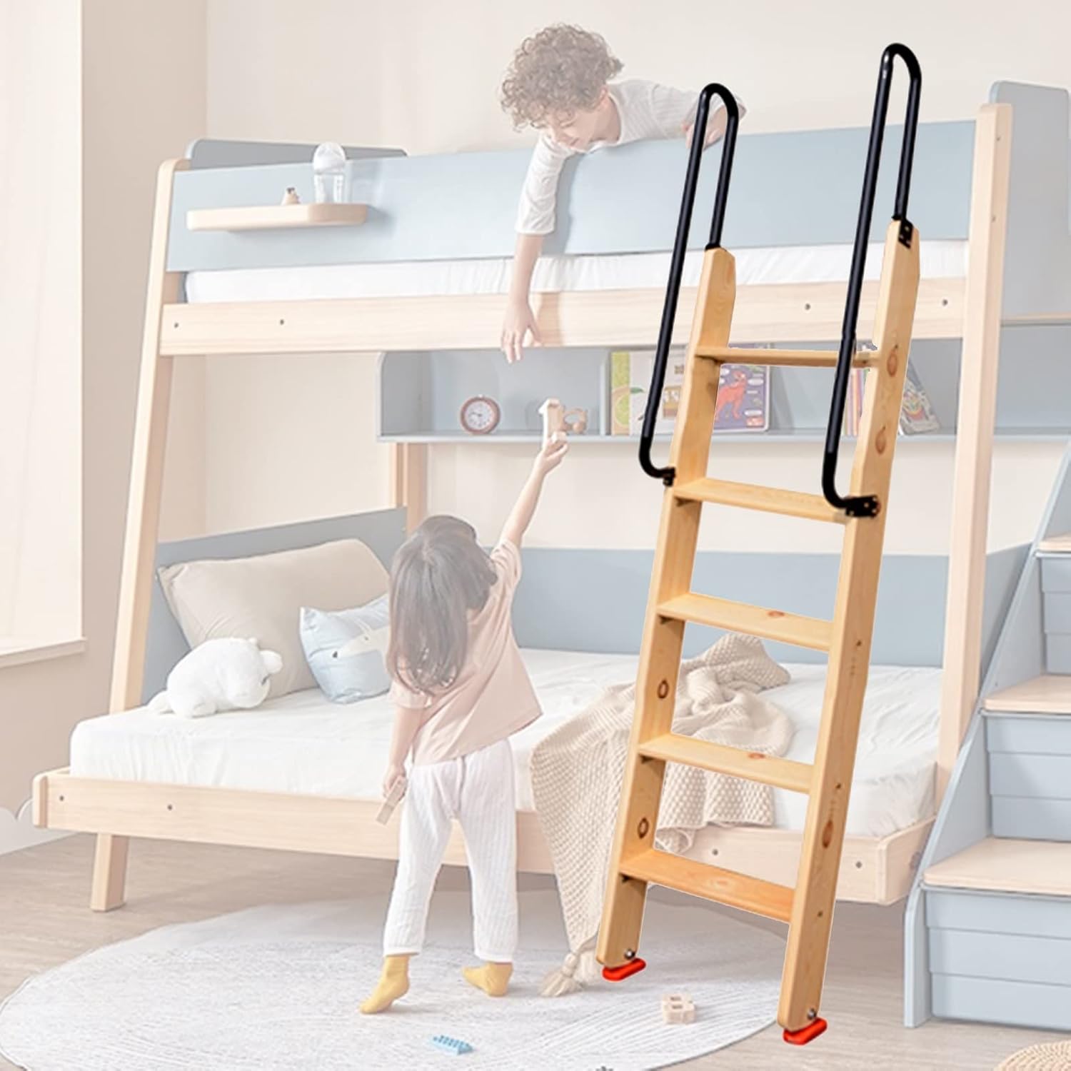 Bunk Bed Ladder Wooden RV Bed Bunk Ladder, Nonslip Replaceable Climb