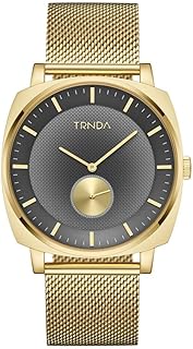 ساعة من الفولاذ المقاوم للصدأ بمينا مربع شبكي ذهبي للرجال من ترندا - ساعة عصرية للرجال بنمط لا يتأثر بمرور الزمن