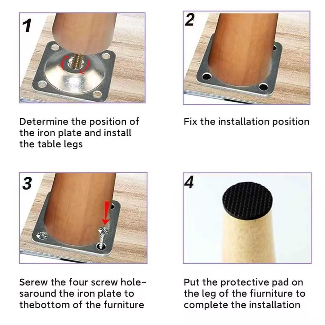 Jyvlucient Sofa Legs Set of 4 Wooden Furniture Legs 30CM/11.8IN Chair Legs Table Legs Cabinet Feets Ottoman Sofa Feet Replacement with Anti-Slip Rubber Protection Pad & Screws for Couch Dresser - Image 4