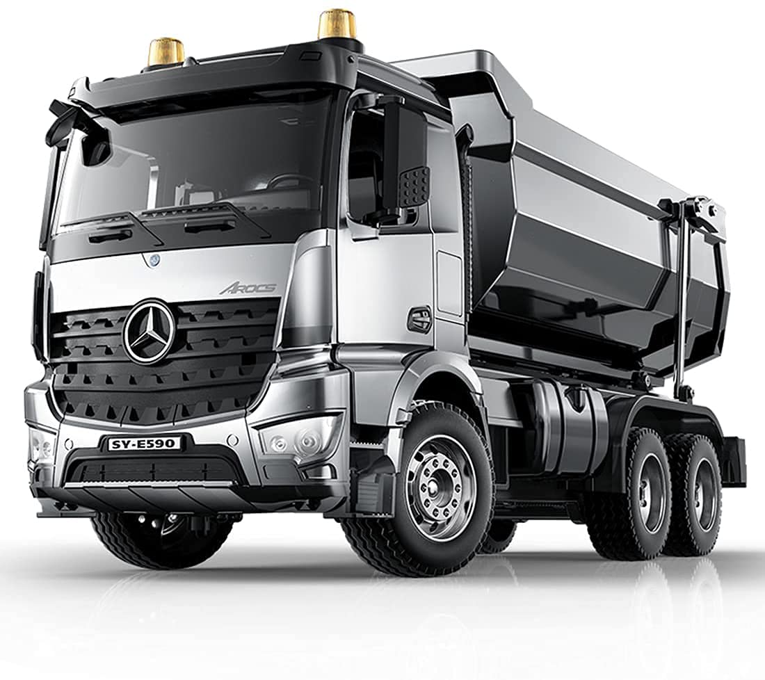 s-idee® E590-003 Mercedes Arocs Camion RC con cassone ribaltabile in metallo 1:20 LKW 10 canali caricatore ribaltabile doppio E CADA E-590