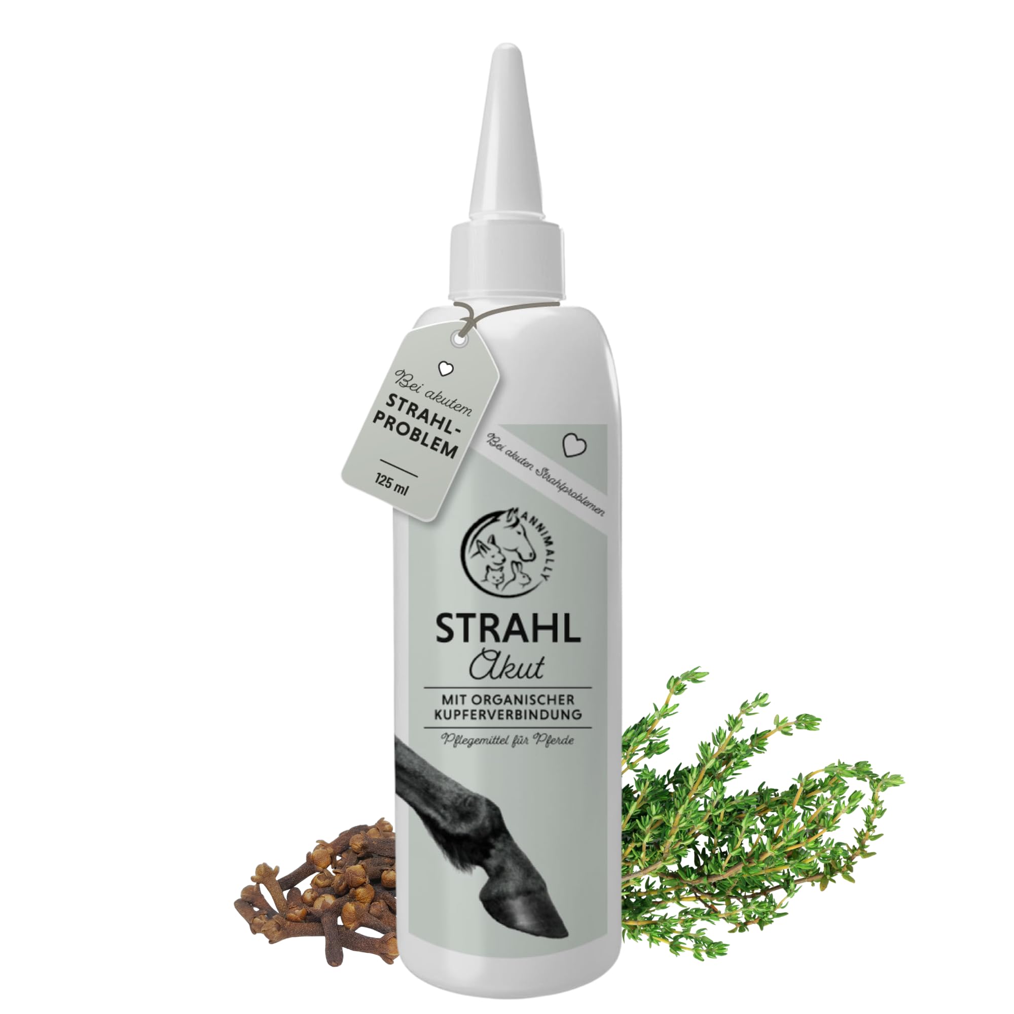 Annimally Strahl Akut Strahlpflege Pferd – Intensive Hufpflege bei Strahlfäule, hochkonzentrierte Hufpflege für Pferde mit organischen Kupferverbindungen, Made in Germany – 125 ml