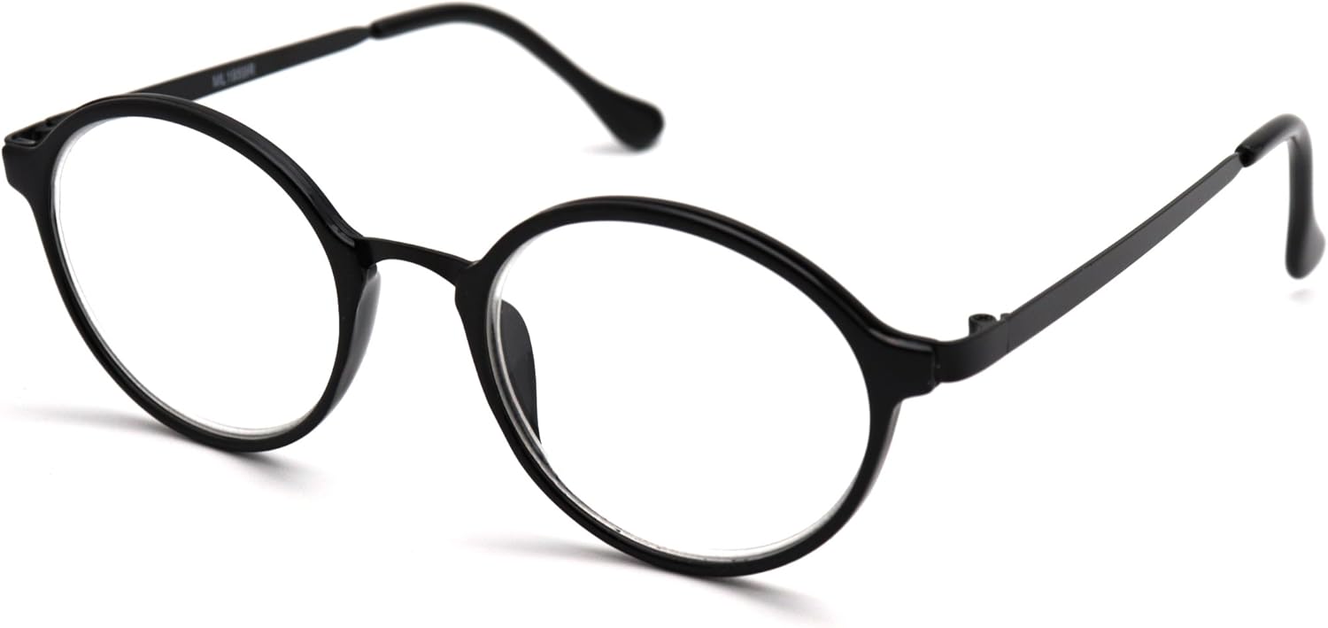 ColorViper READING reader Vintage Hippie Retro Metal or plastic Round Circle Flat Lens (medium size: metal frame shiny black matte black, 1.75)