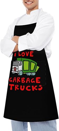 Miniatura 4 de I Love Trash Trucks Delantal para hombres y mujeres, babero ajustable con bolsillos, delantales para cocina, barbacoa, a granel