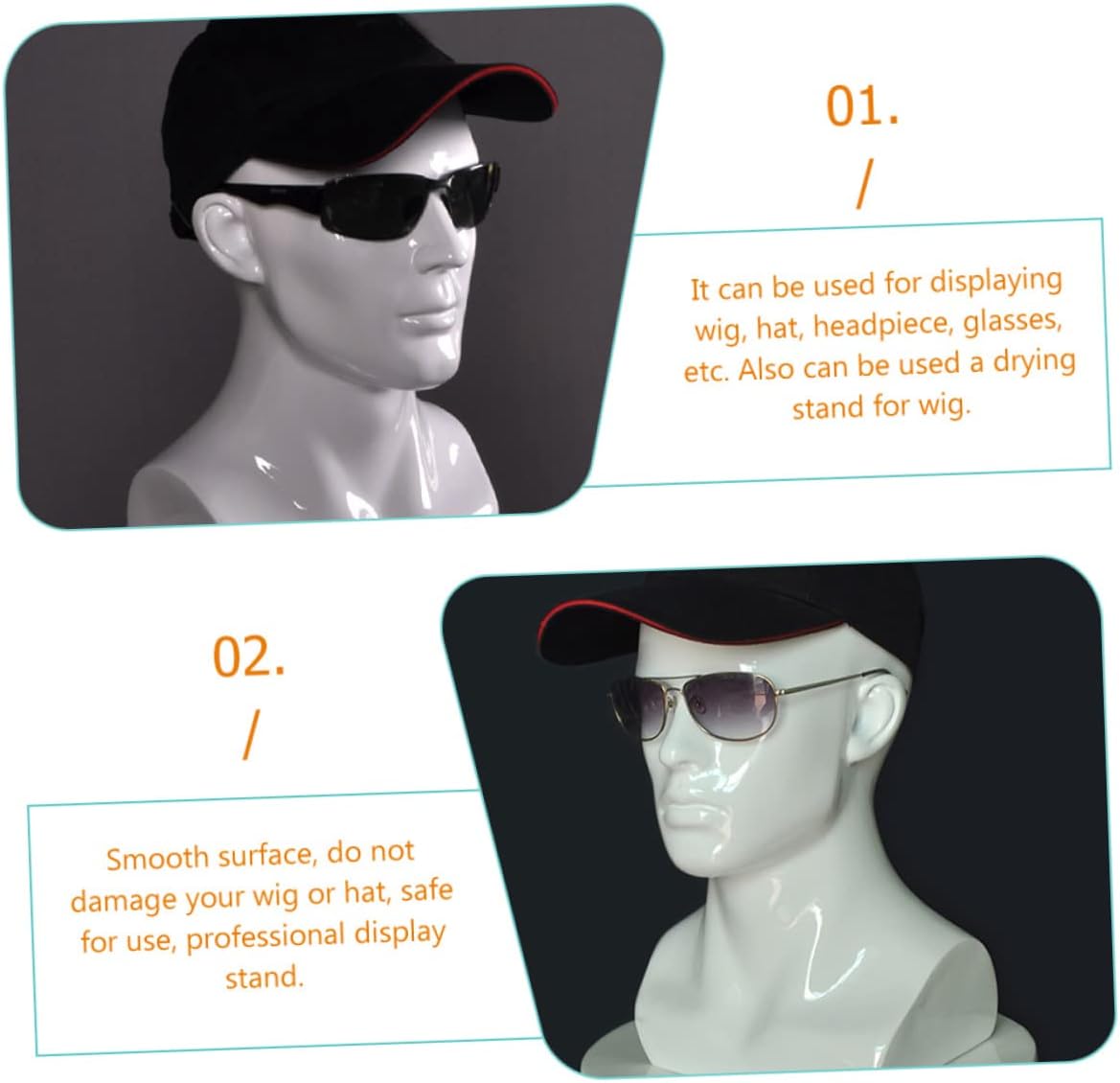 Male Mannequin for Wig Display Cosmetology Model for Hats Jewelry Multi-Purpose Support for Beauty Salons Personal Use Realistic Design Glossy