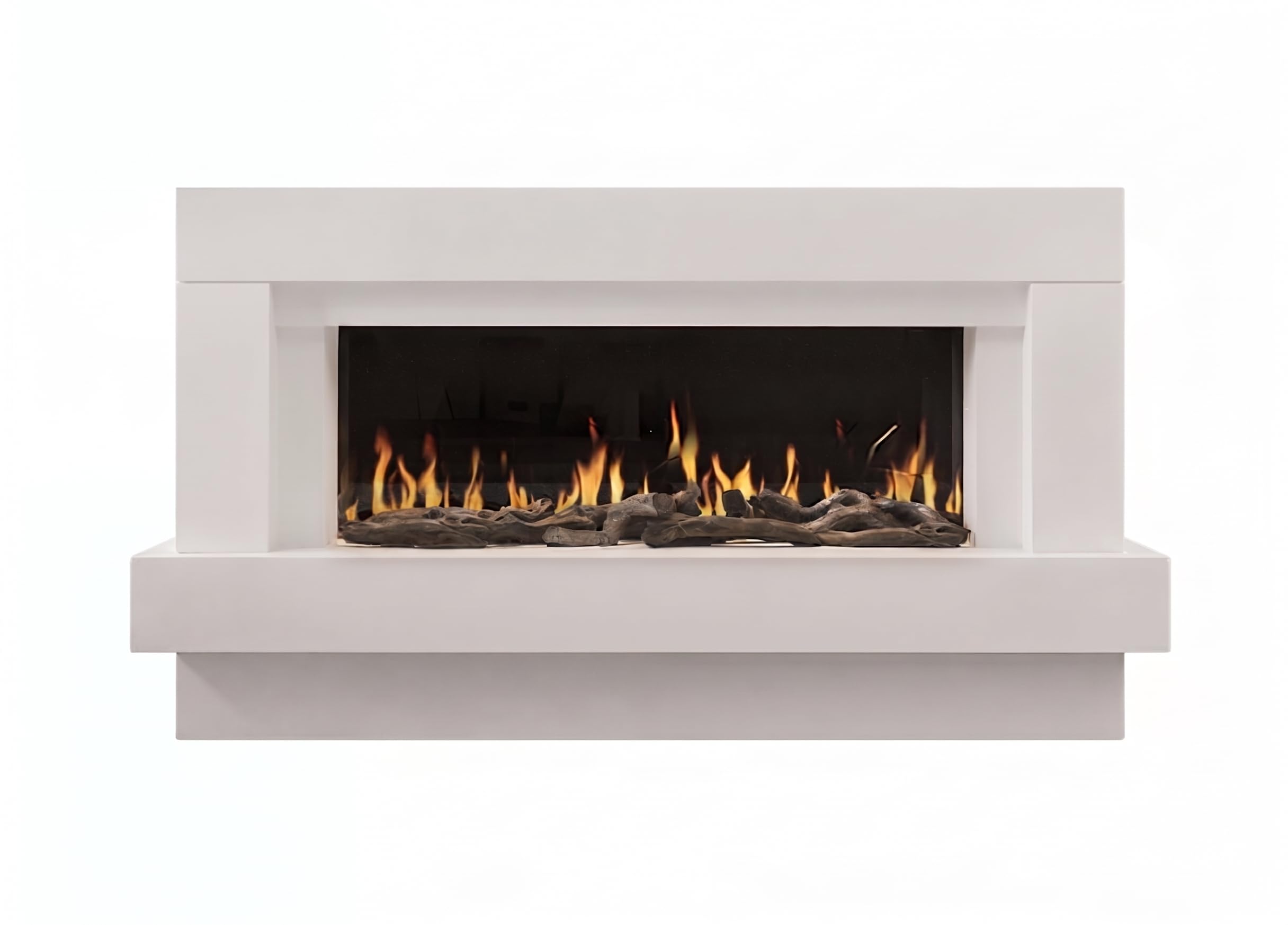 CHEMIN'ARTE Camino elettrico Linea 3XL 152cm da terra con effetto fiamma a led 7 colorati, bianco, con suono scoppiettante, WIFI, timer, 5 livelli di luminosità, telecomando