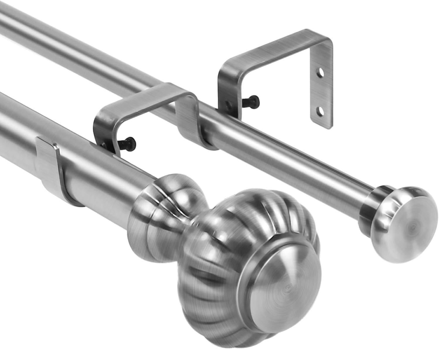 Urbanest Door Knob Flat Button 1" 5/8" Double Drapery Curtain Window Rod Set - 48" to 84", Antique Brass