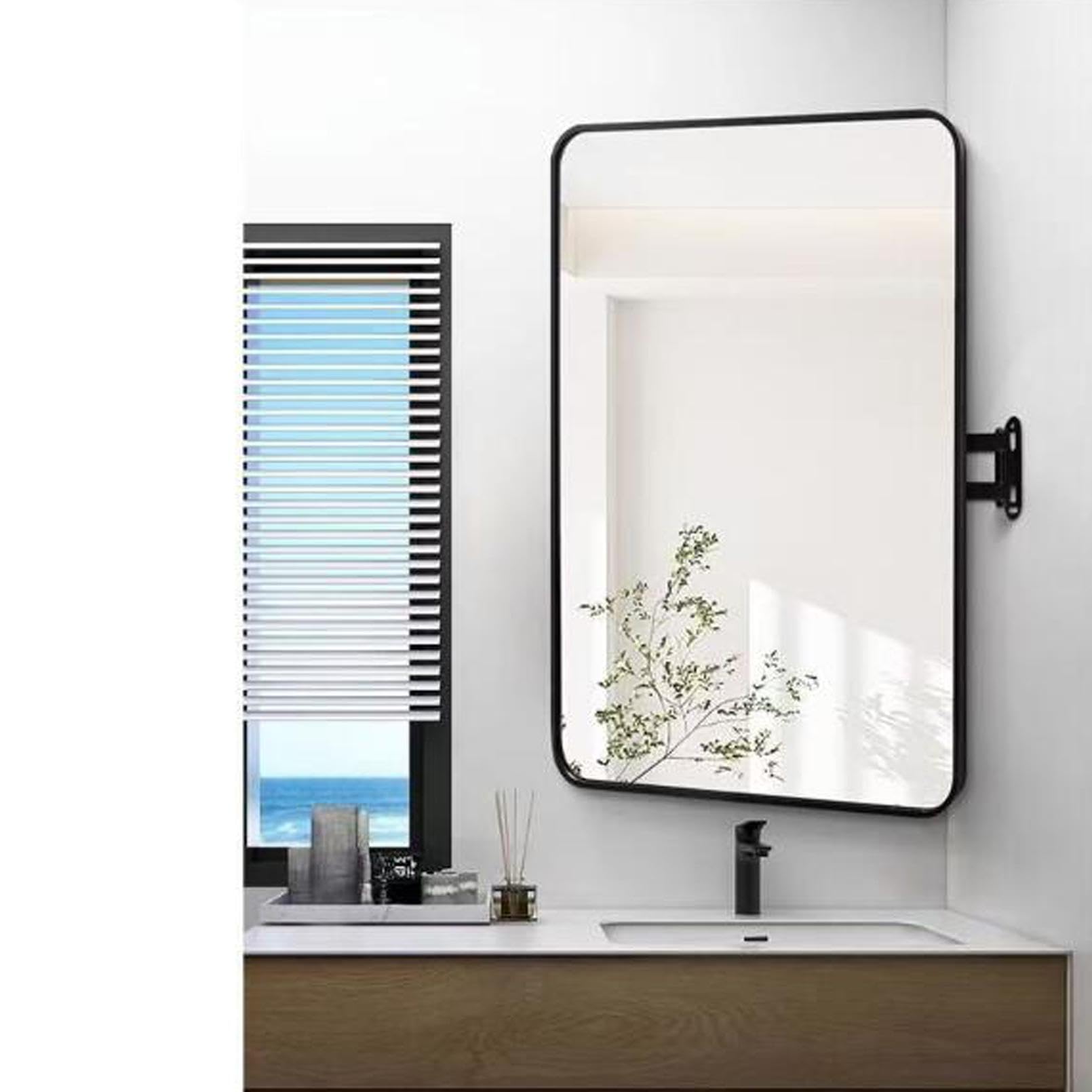 Nikshi Black Rectangular Bathroom Corner Mirror, Corner Vanity Mirrors, Wall Mount Pivot Mirror With Metal Frame And Swivel Extendable Arm, Vertical & Horizontal,-50 * 70Cm