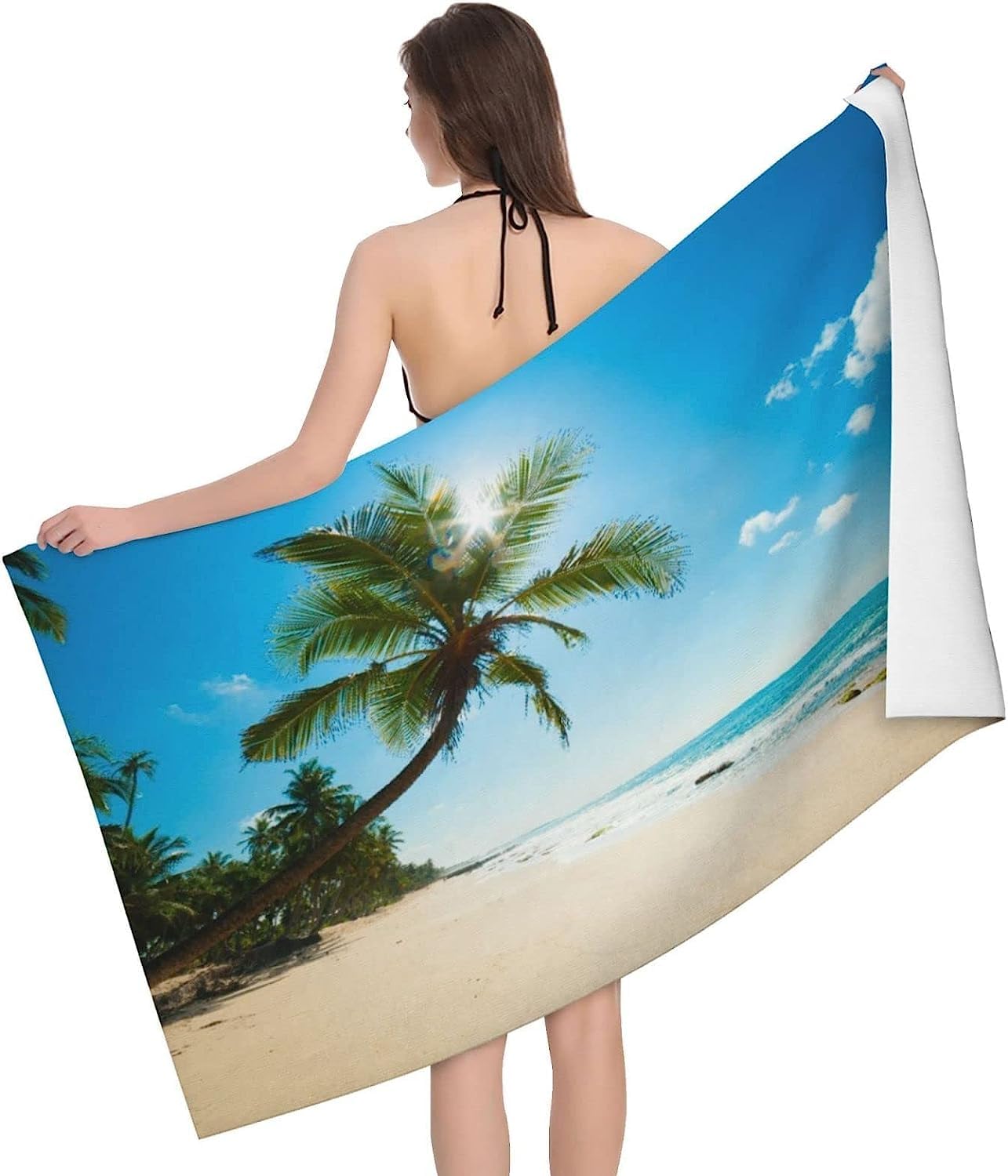 Serviette de Plage 200x200 Femme Homme Enfant, Drap de Plage XXL Serviette Plage Anti Sable à Séchage Rapide Grande Serviette Plage Cocotier, pour Bain, Piscine, Camping Plantes Tropicales B167