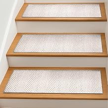 Well Woven HAR-142 Pompeii Ivory Stair Tread Rug Set for Wooden Steps Set of 4 Indoor Stair Rugs 31x9, Easy Installation, Pet Friendly, Stain Resistant