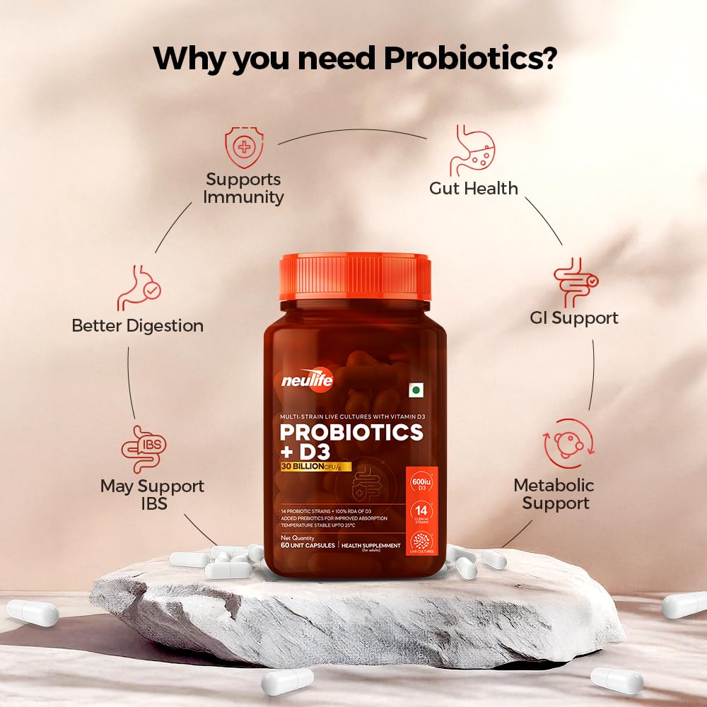 Neulife Multi Strain PRE PROBIOTICS 30b CFU/g with Vitamin D3 Temperature Stable for Gut Health Immunity Digestion Microbiome Support Bloating Relief Vegan Friendly Shelf Stable High Potency Formula - 60 Capsules — Amazon image 7