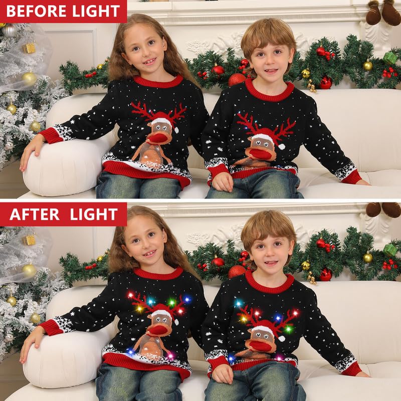 Kouric Ugly Christmas Sweater Herren Damen, hässliche Weihnachtspullover LED, Pullover Weihnachten Pärchen lustig mit Licht, Weihnachtspullover Familie Set, Weihnachtspulli für Familien/Frauen/Männer