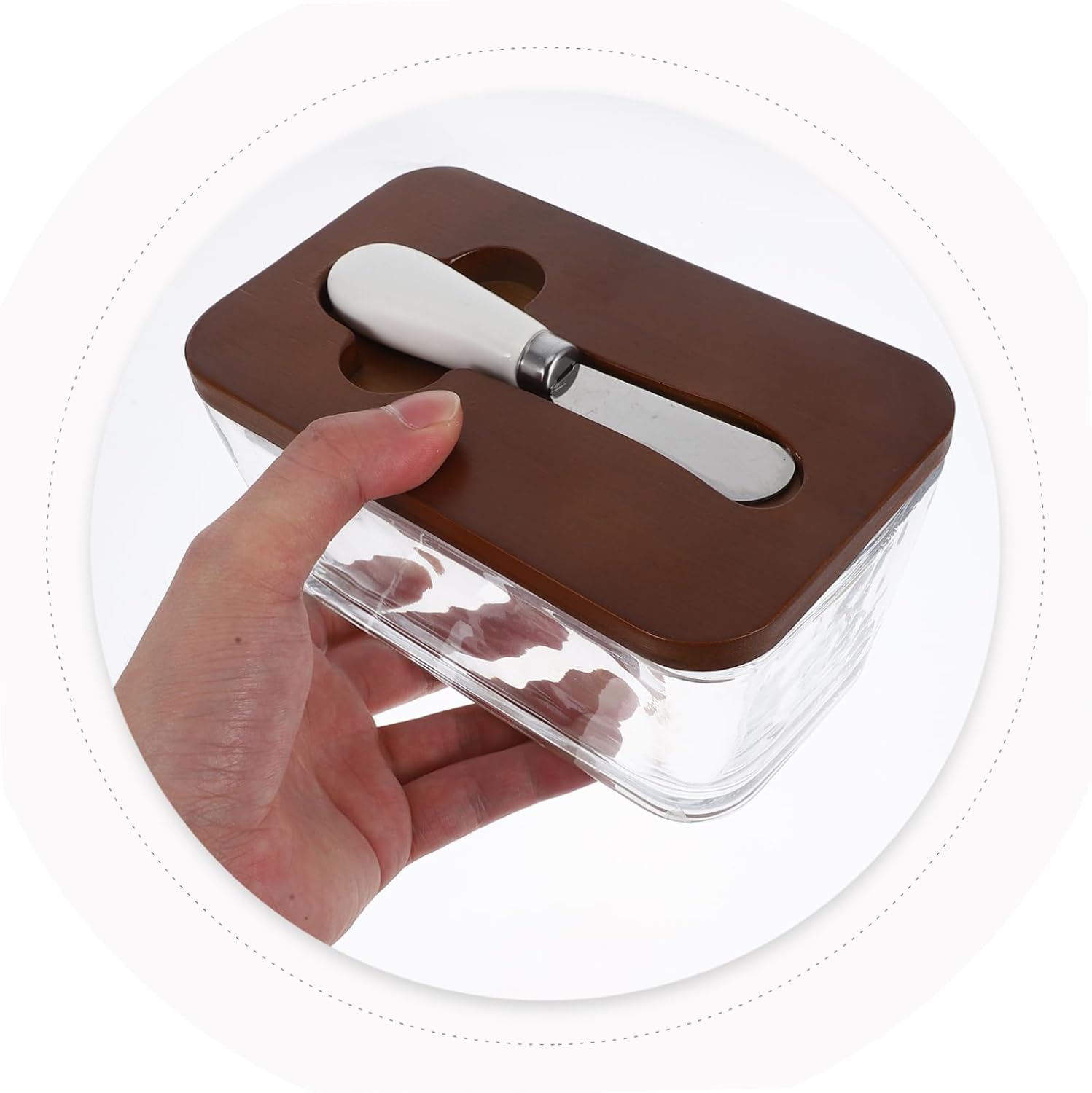 Airtight Glass Butter Dish with Lid Elegant Butter Keeper Container for Kitchen Storage Includes Knife Holder for Refrigerator Use Preserves Freshness and Flavor