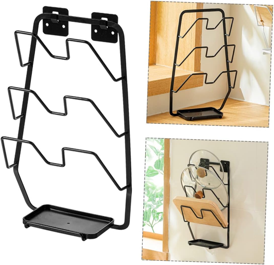 Wall-mounted Pot Lid Organizer Rack No Punching Required Multi-functional Kitchen Storage for Chopping Boards and Sturdy Design Strong Bearing Capacity