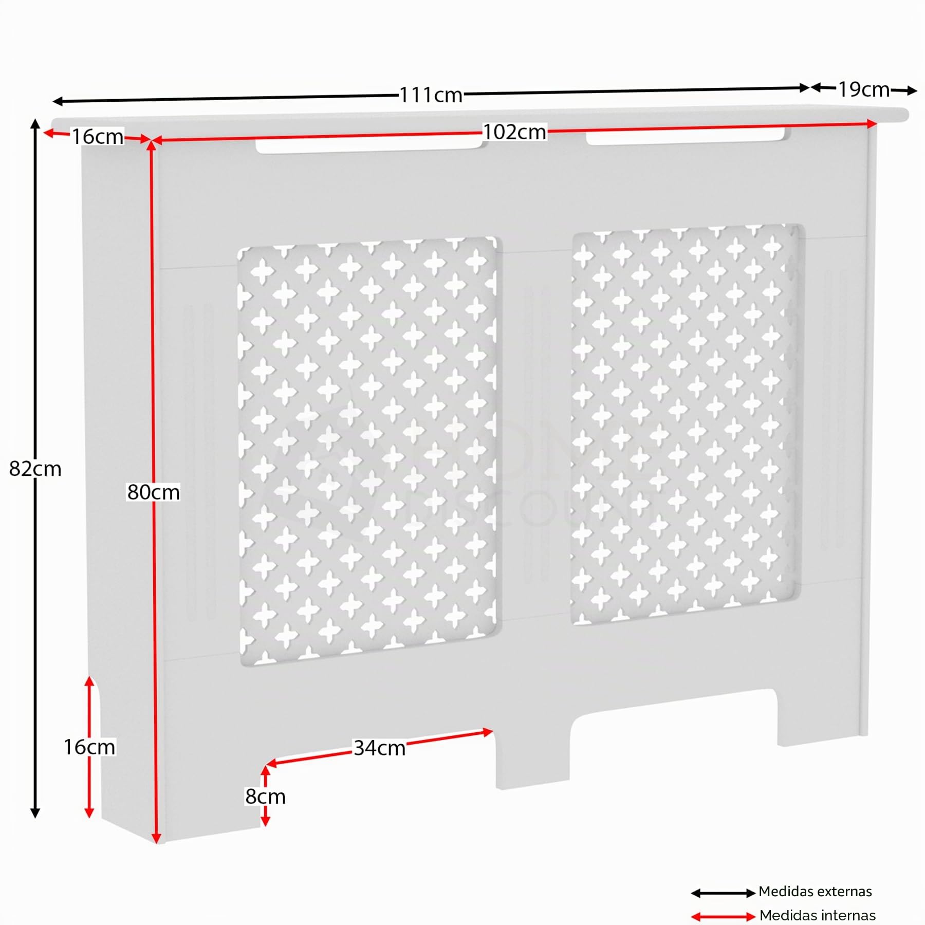 Vida Designs Oxford Cubierta de radiador Blanco - Mediano - Patrón Cruzado Tradicional para Mejor circulación del Calor - H82xW111xD19cm - MDF Pintado para salón y Pasillo