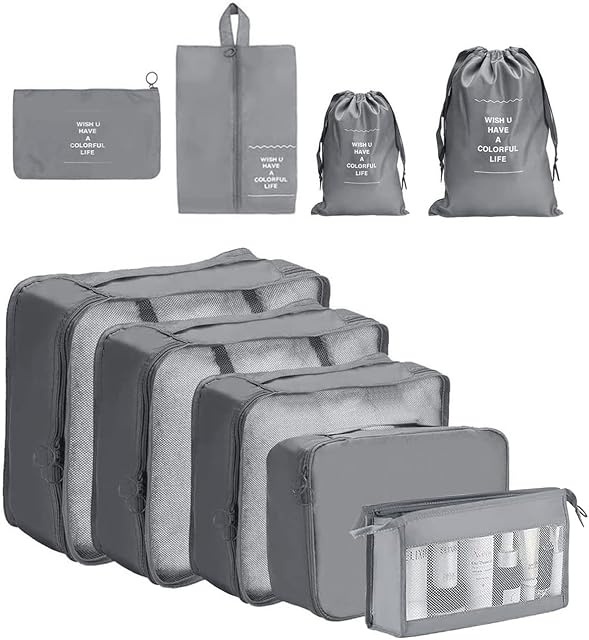 Packing Cubes, 9 PCS Travel Cubes, Save 60% Space Packing Cubes for Suitcases, Travel Bags Organiser, Compression Packing Cubes, Luggage Organiser Bag for Storage, Travel, Camping, Hiking