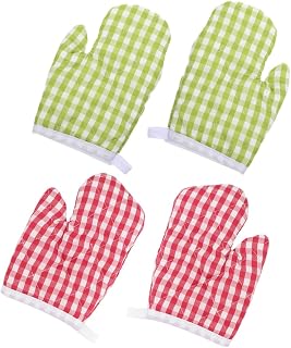 Kichvoe Heat Resistant Oven Mitts 2 Pairs Thickened Protective Kitchen Gloves for Baking Cooking BBQ Heatproof Hand Protection Gloves with Plaid Design