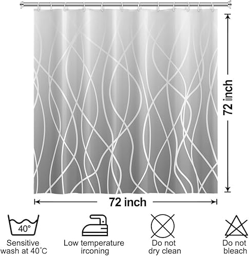 Miniatura 193 de Cortina de ducha pequeña a rayas gris claro degradado para baño, 36 x 72 pulgadas, juego de cortina de ducha geométrica para cabina de RV con Gris