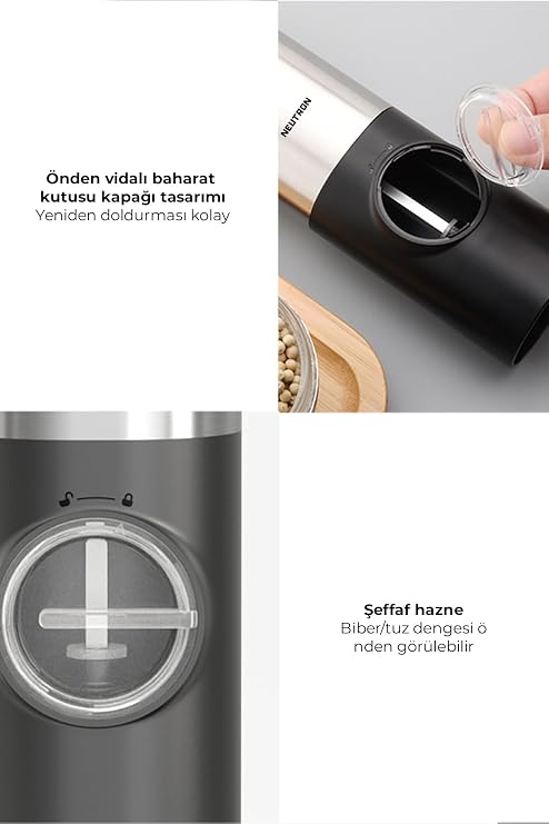 Pilli Led Işıklı Otomatik Ayarlanabilen Tuz ve Karabiber Baharat Öğütücü