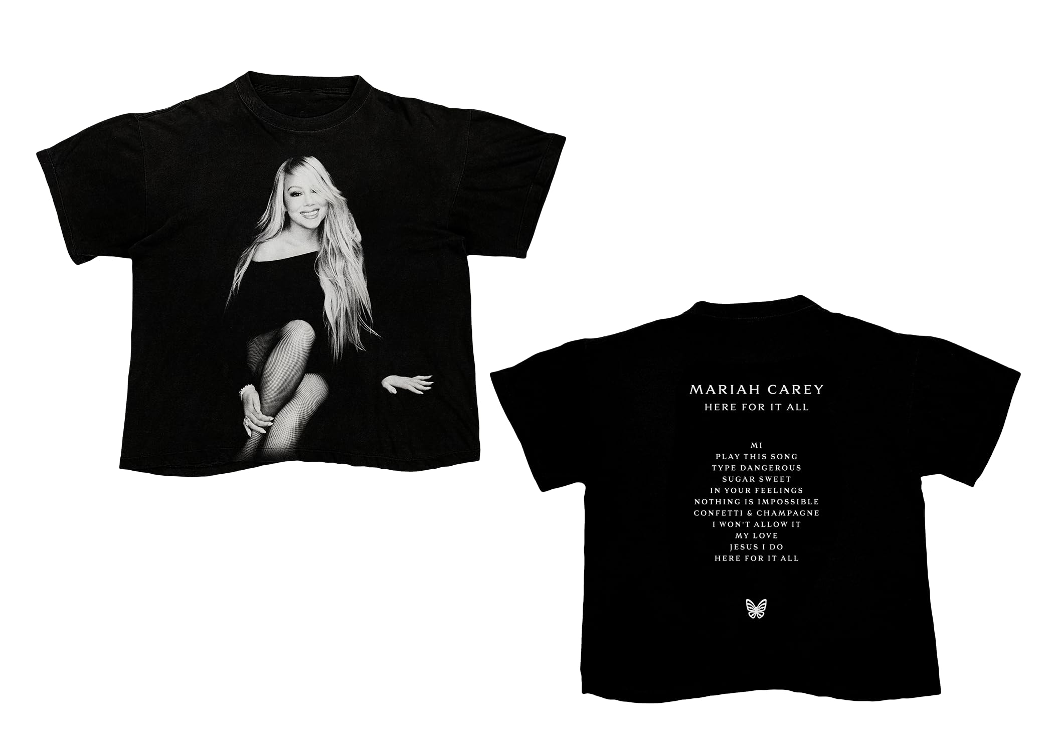 Mariah Carey Unisex-Adult Official Merch Here for It All Tracklist T-Shirt, Black, XXL
