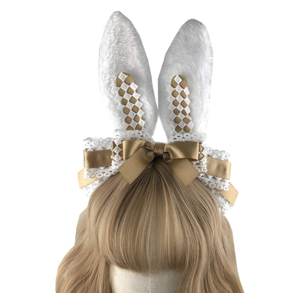 Easter Party Hair Accessory Headband Gothic Lolita Cosplay Cute Rabbit Bunny Ears Bow Lace Hair Band Headwear