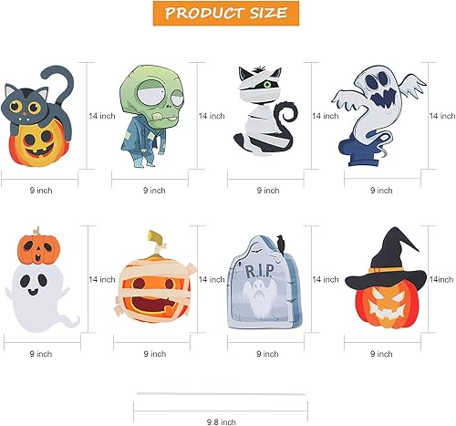 Miniatura 3 de Letreros de Halloween para patio con estacas, paquete de 8 unidades, calabaza, esqueleto y fantasma, corrugado, decoración de estacas de jardín al