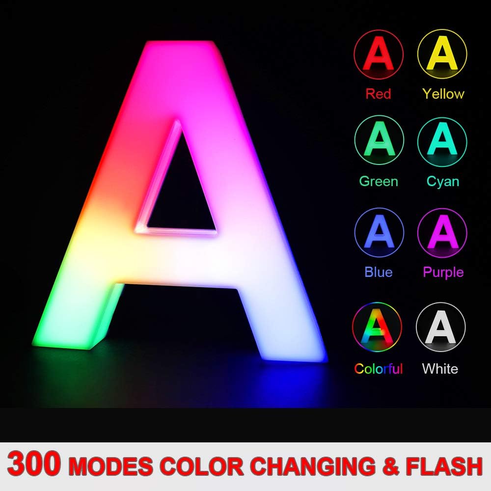 Light up Letters, 300 Modes Colorful LED Marquee Letter Lights with Remote - 26 Alphabet Letters Led Sign for Billboard Night Light Wedding Party Bar Decoration -A