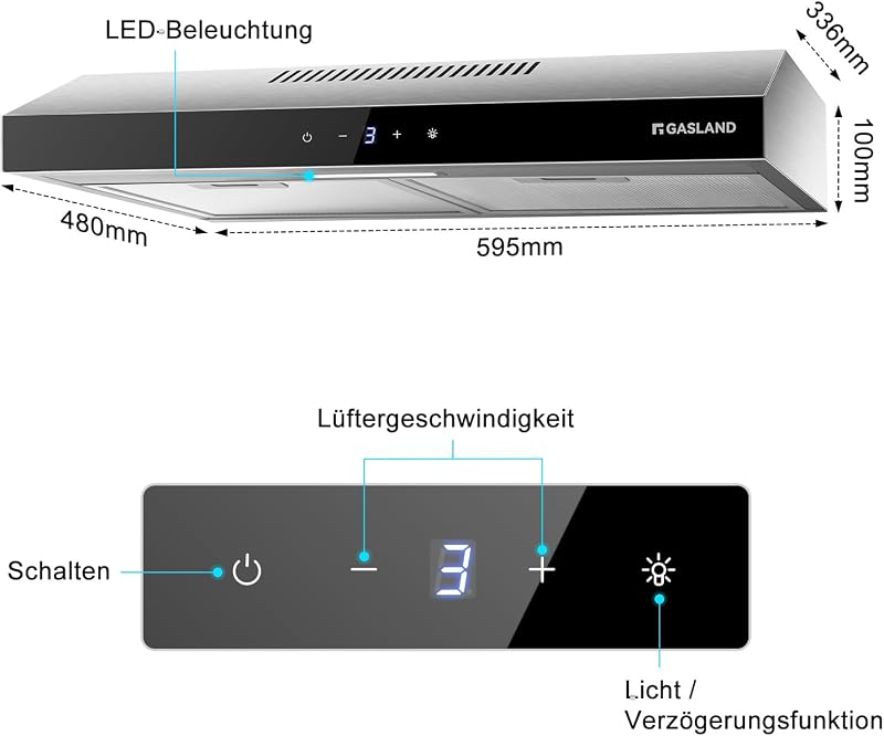 Gasland Chef SR60SS Páraelszívó 60 cm Rozsdamentes Acél Érintőképernyős Vezérlés 202 m³/h Szénszűrő LED Világítás - 60 cm, Silver