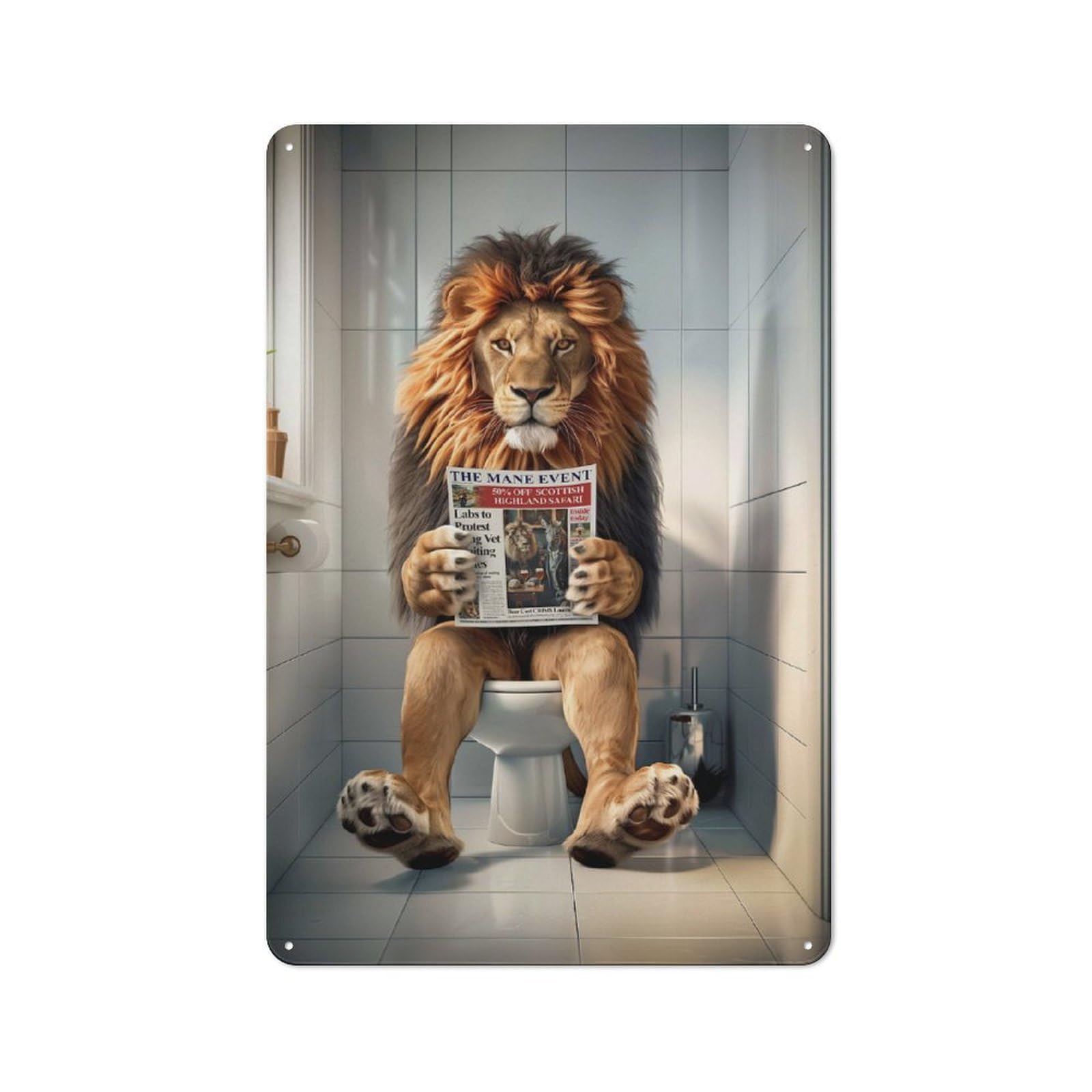 Junmoney Lion In The Bathroom For Garden Room Or Summerhouse, Rustic Tin Sign 30X20cm, Wall Decor For Garden Rooms And Summerhouses