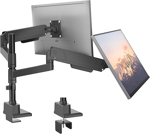 monTEK Brazos altos para monitor doble para 2 monitores para pantalla curvada de 17 a 35 pulgadas, soporta 35 libras, ajustable y resistente,