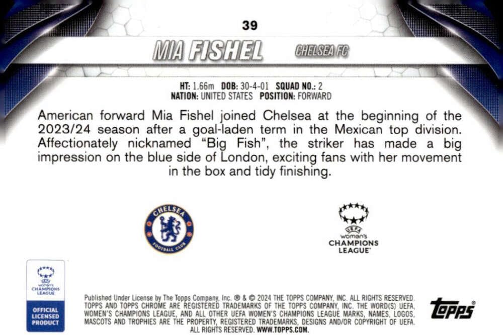 MIA FISHEL RC 2023-24 T opps Chrome /25 UEFA Women's Champions League Orange #39 ROOKIE NM-MT Soccer