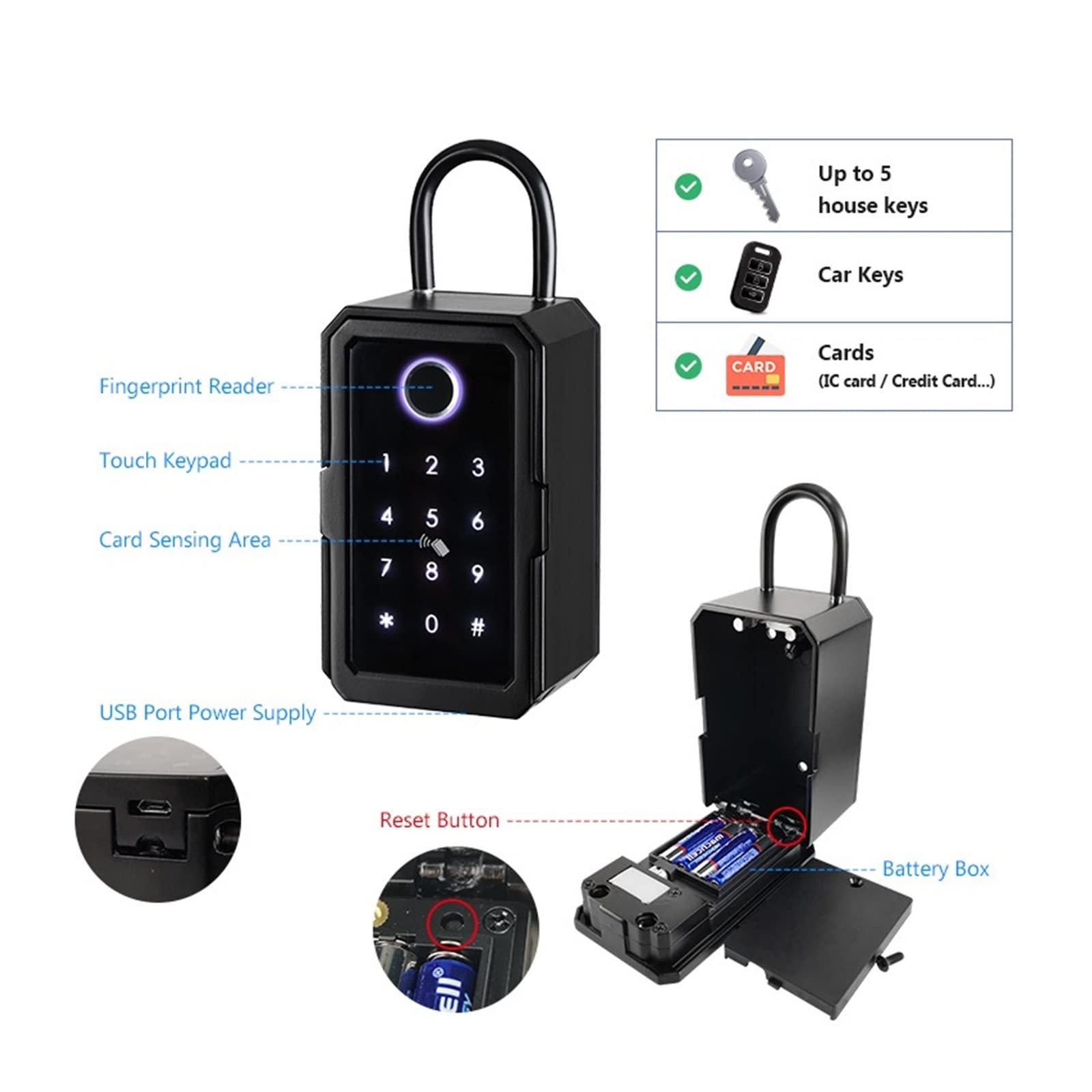 Cassaforte Piccola Cassette Di Sicurezza TTlock Password Smart Finrprint Scheda Digitale Intelinte Tuya Cassette Di Sicurezza Elettroniche Portatili per casa, ufficio, hotel, viaggi(K3-TY)