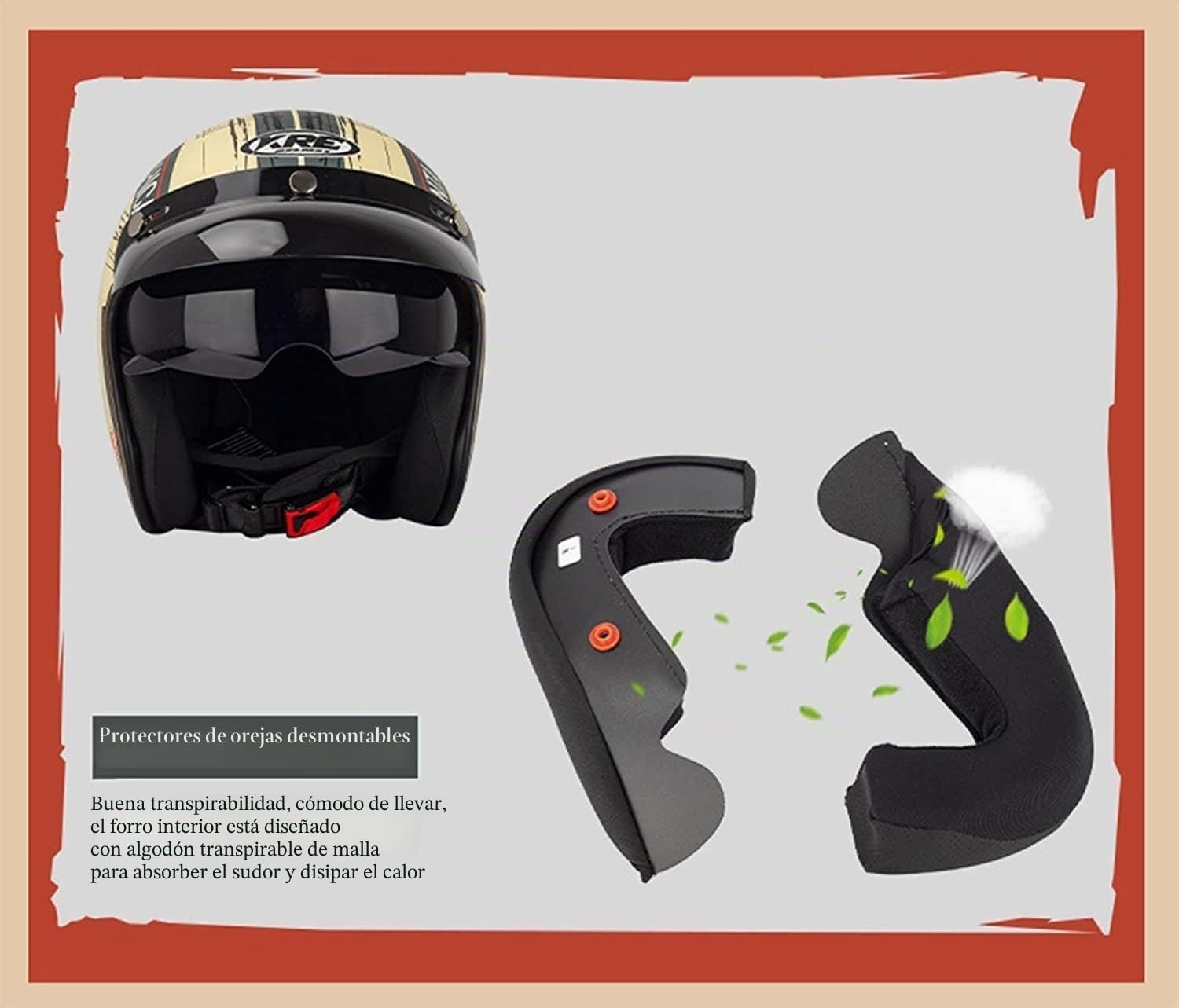 Casco De Moto Retro Medio Cuero De Abierto con Gafas De Aviador Cascos Jet Vintage Cruiser Moto Scooter Medio Casco Jet Estilo Alemán Dot/ECE Homologado para Mujer Hombre Adulto