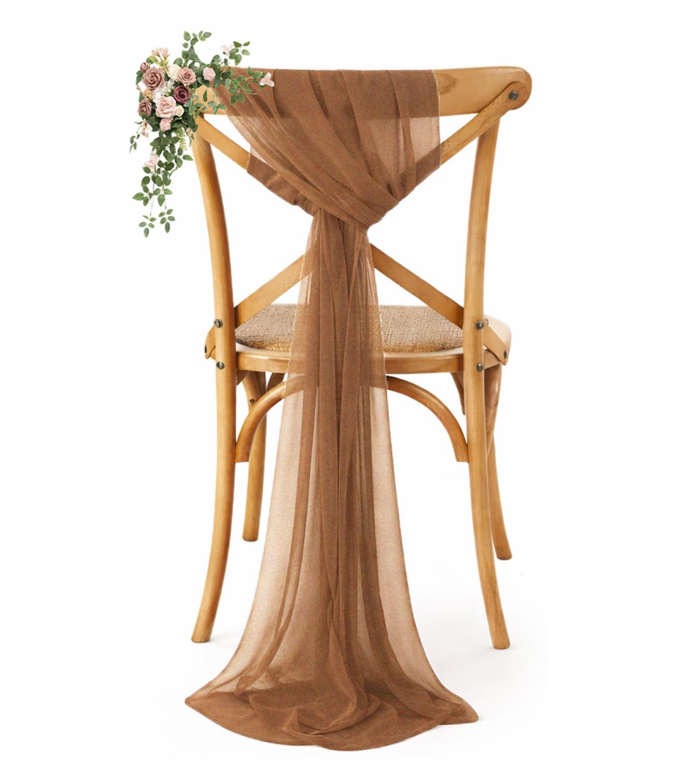 VDS Pack of 250, Mocha, Sheer Chiffon Chair Sashes Bows Chair Cover Back Tie Ribbon for Wedding Birthday Baby Shower Engagement Ceremony Event Party Banquet Restaurant Dining Chair Decoration