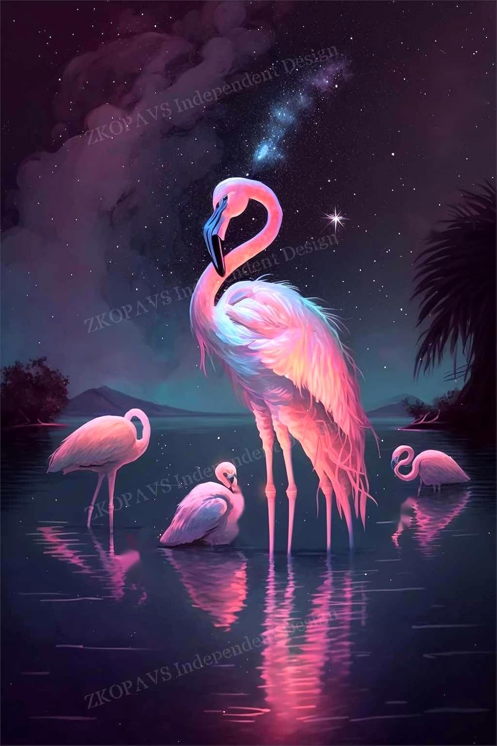 5d Diamond Painting Kits - Pink Bird Night Sky DIY Diamond Painting for Adults and Kids, Full Round Crystal Art Embroidery Store Club Decor 50X60cm Unforgettable Summer Night