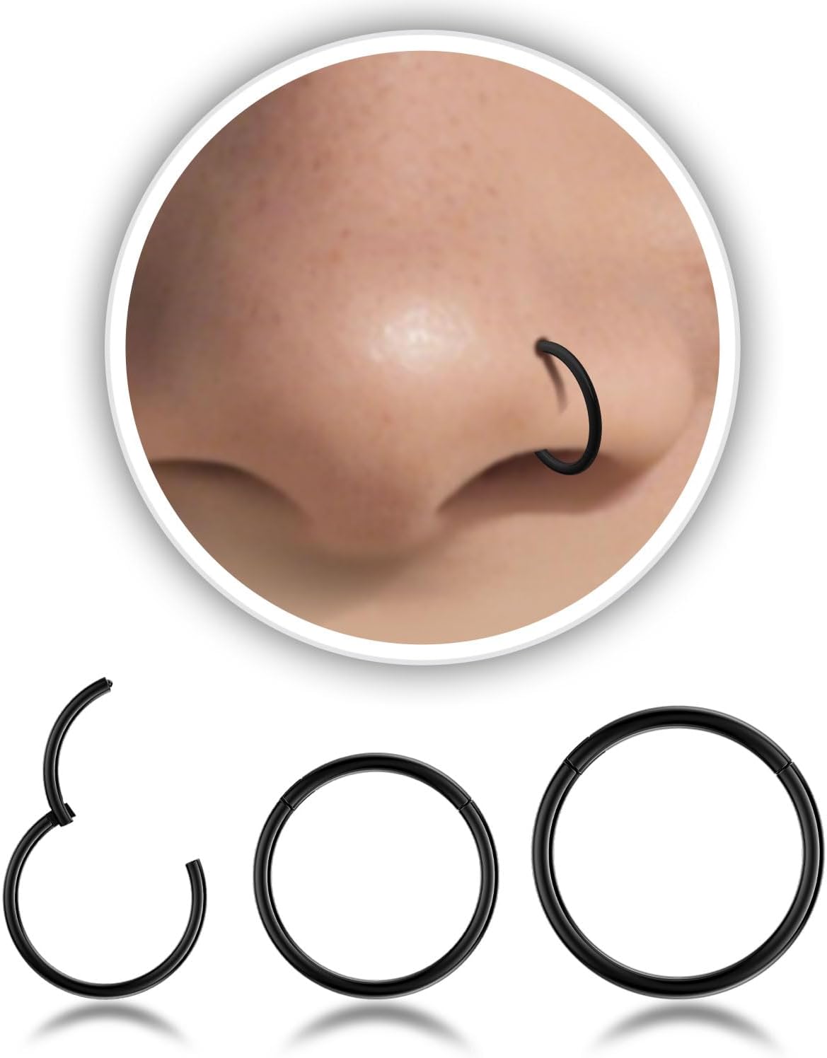 Nose Rings Hoop and Nose Studs Sets for Women Men,Hypoallergenic 316L Surgical Stainless Steel Hinged Clicker Segment Nose Rings Hoop Helix Cartilage Daith Tragus Sleeper Earrings Silver Gold Black L Shape/Corkscrew/Straight Nose Studs Real Body Piercing Jewelry