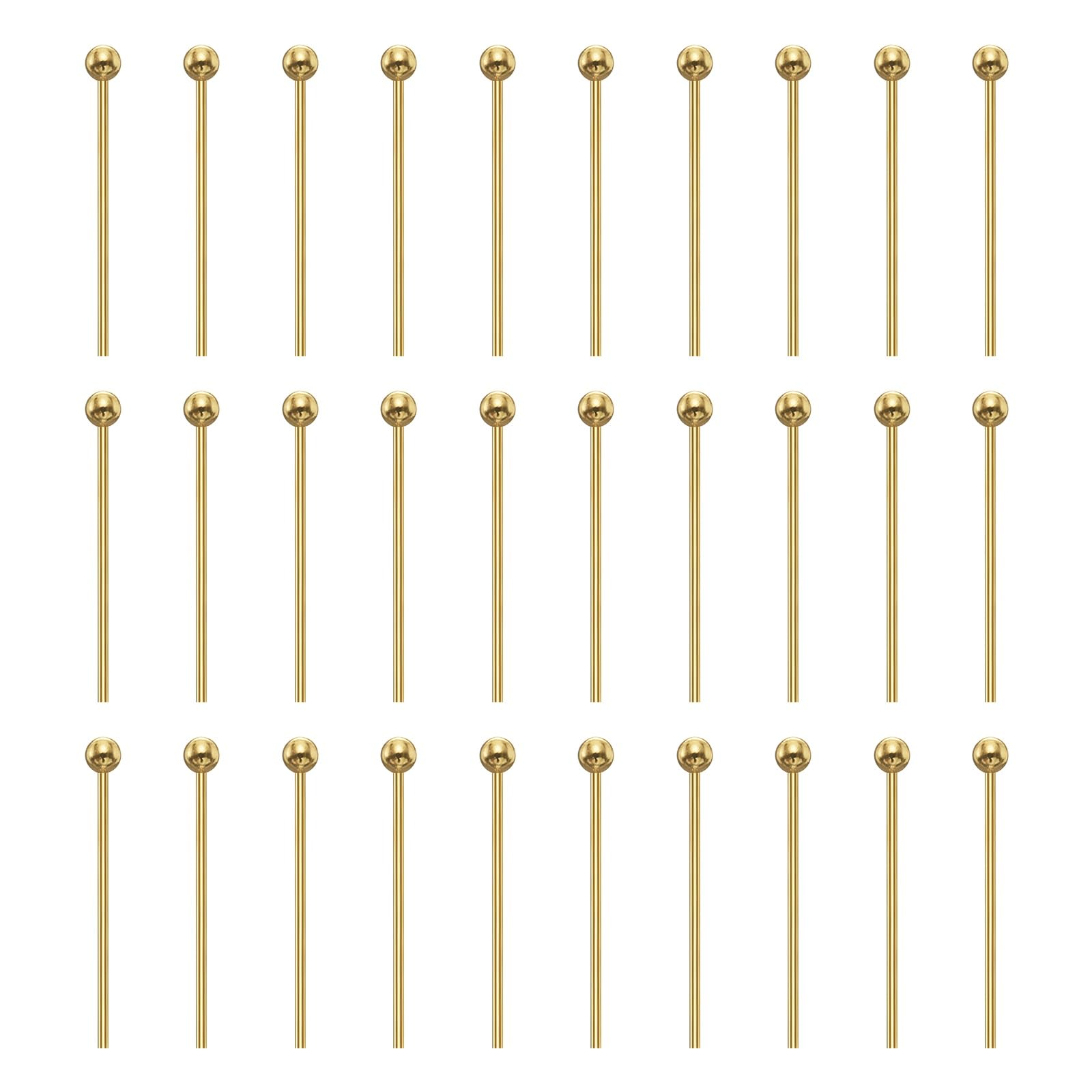 sourcing map 100pcs 18K Gold Ball Head Pins 0.63" 16mm Round Head Pins for Earring Pendant Necklace Bracelet Charm Jewelry Making Findings DIY Craft