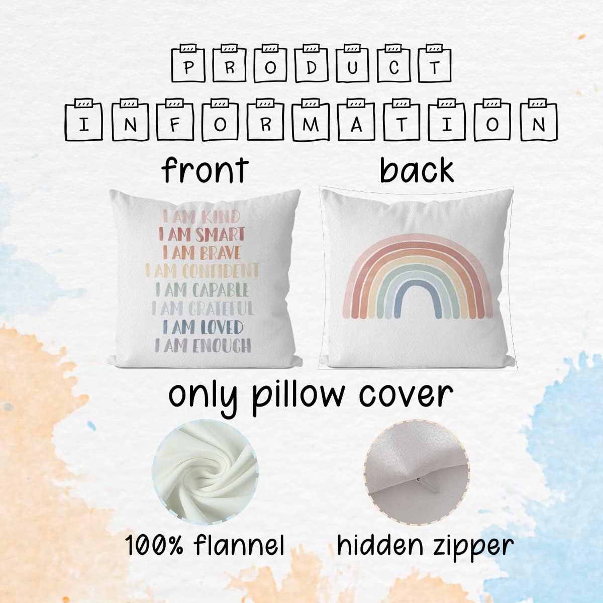 IWXYI Rainbow Kids Affirmations Reversible Throw Pillow Cover 18X18 Inch,Inspirational Kids Cushion Pillow Case Decoration,Inspirational Nursery Decorative Pillowcase for Nursery Kid Room Decor - Image 4