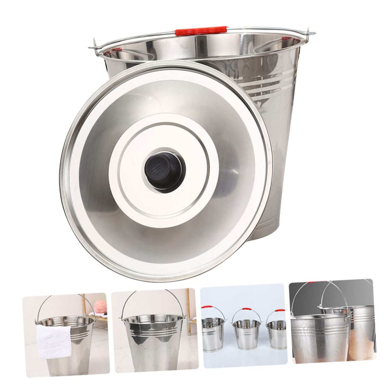 Amosfun Edelstahleimer mit Deckel 8 L Robuster Metallbehälter | Wasser und Milcheimer, mit Griff, 1 Stück Konstruiert, Korrosionsbeständig für Ranch, Haushalt und Garten