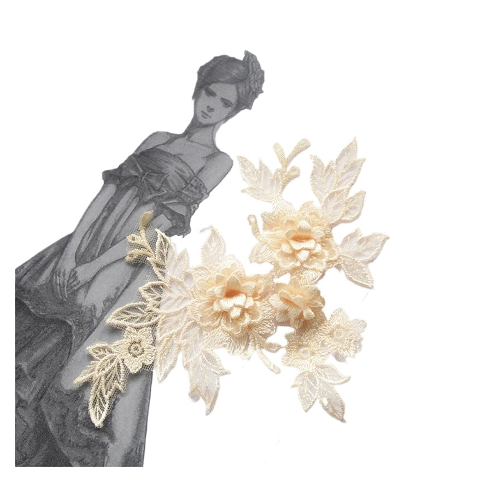 Col en dentelle brodée 3D Lace Collar 01 avec motifs floraux en relief pour customiser une robe