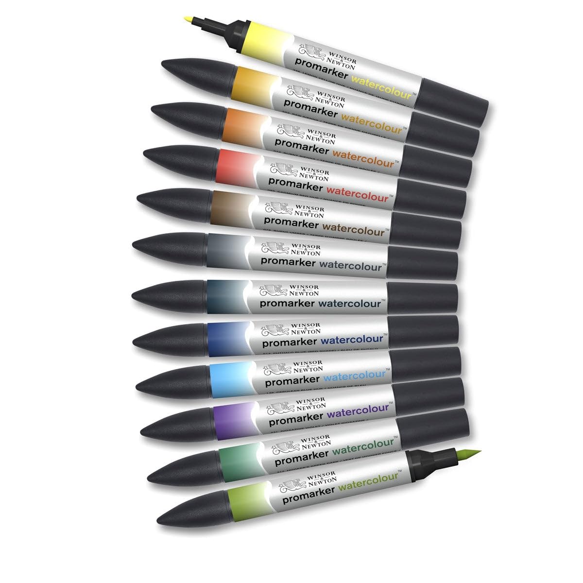 Winsor & Newton 0290167​ ProMarker Aquarellmarker - 2 Spitzen, Pinsel- und feiner Spitze, lichtecht, hochpigmentierte Aquarellfarben für Kalligrafie, Zeichnungen, 12 Farben Set Landschaftsfarben