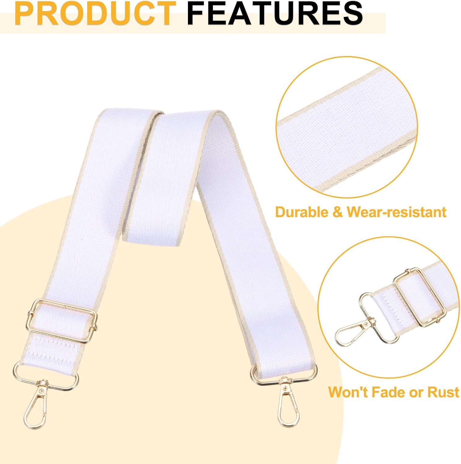 PATIKIL 55in Purse Straps Replacement Crossbody, Bag Straps Crossbody Universal Adjustable Canvas for Purses Handbags Guitar, White - Image 3